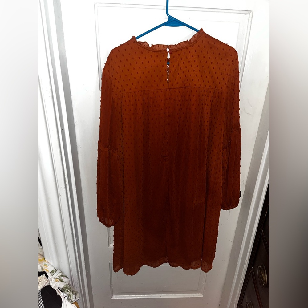 Linda Anderson Orange Lace & Dot Swing Long Sleeve Dress - Picture 7 of 7